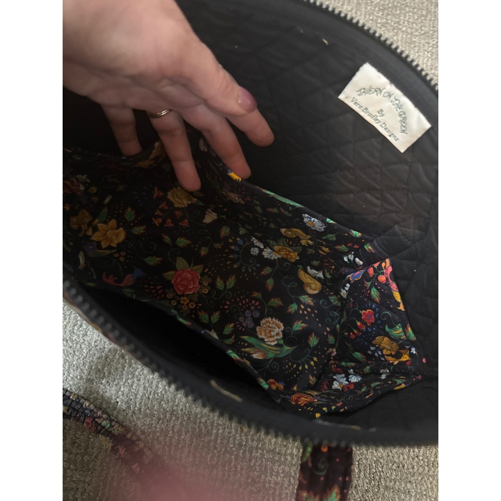 Vera Bradley Tavern on the Green Quilted Tote Bag Unicorn Floral Woodland Black - Picture 4 of 12